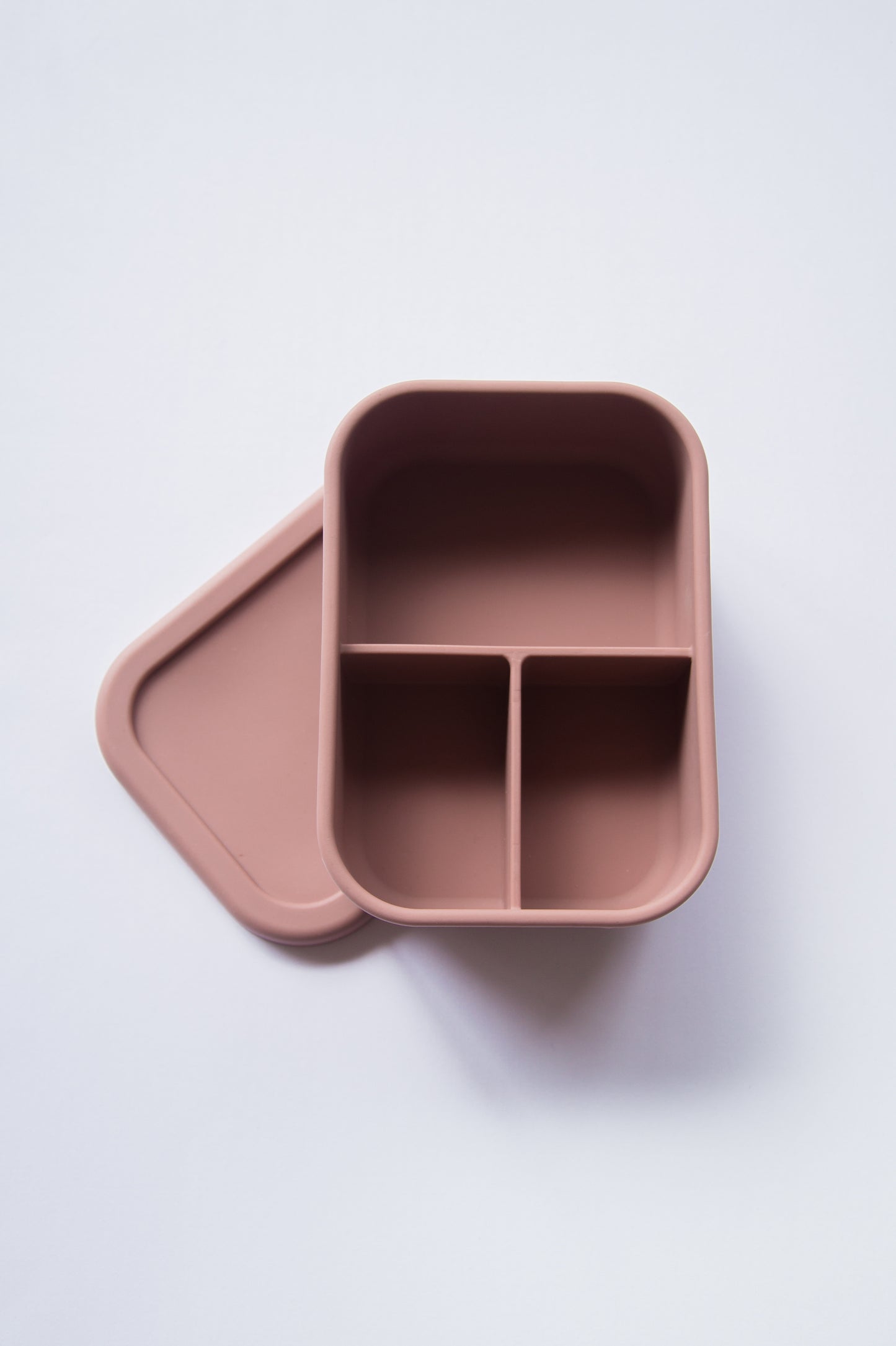 Dark pink food grade silicone bento lunch box with three compartments
