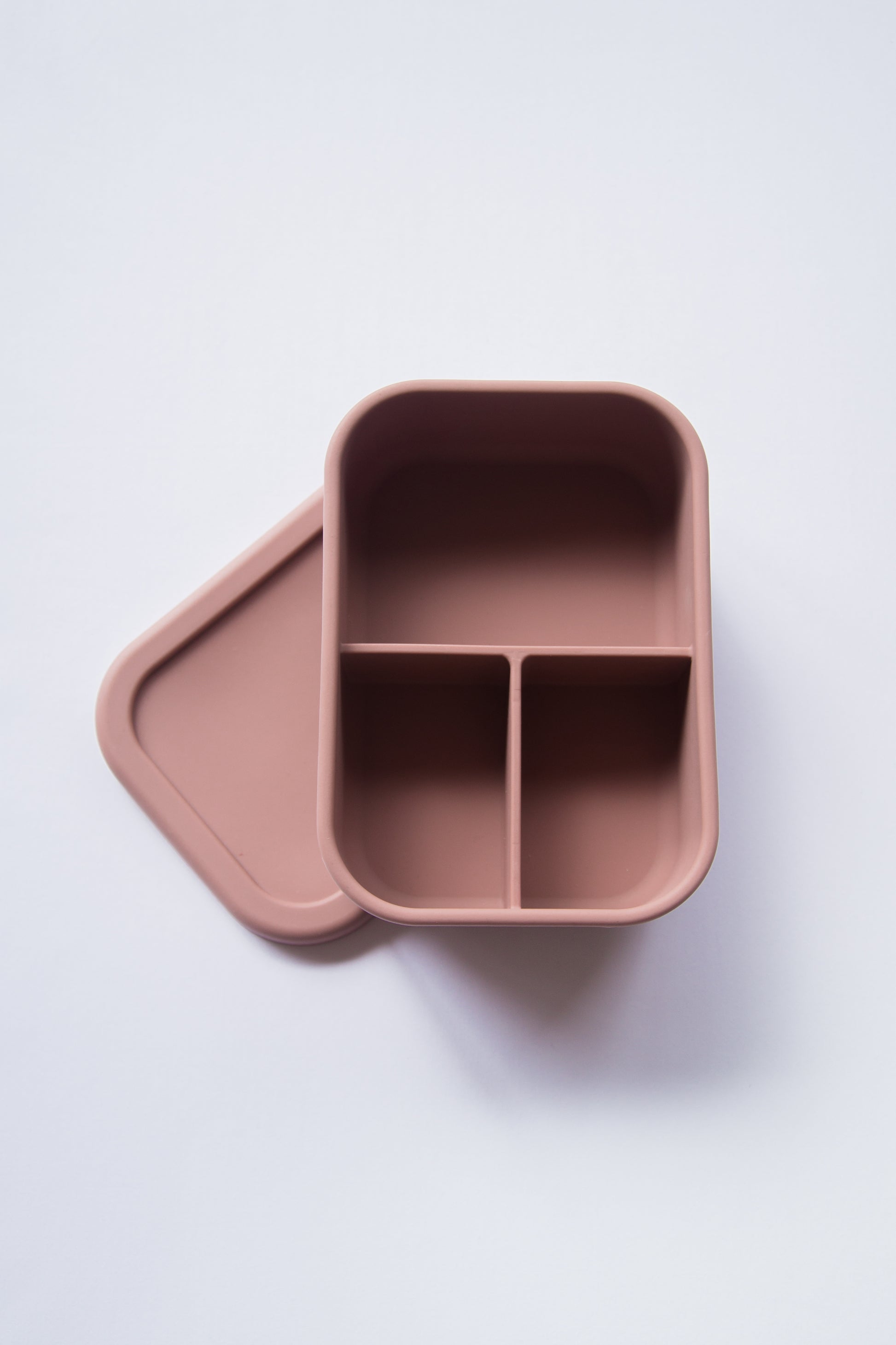 Dark pink food grade silicone bento lunch box with three compartments