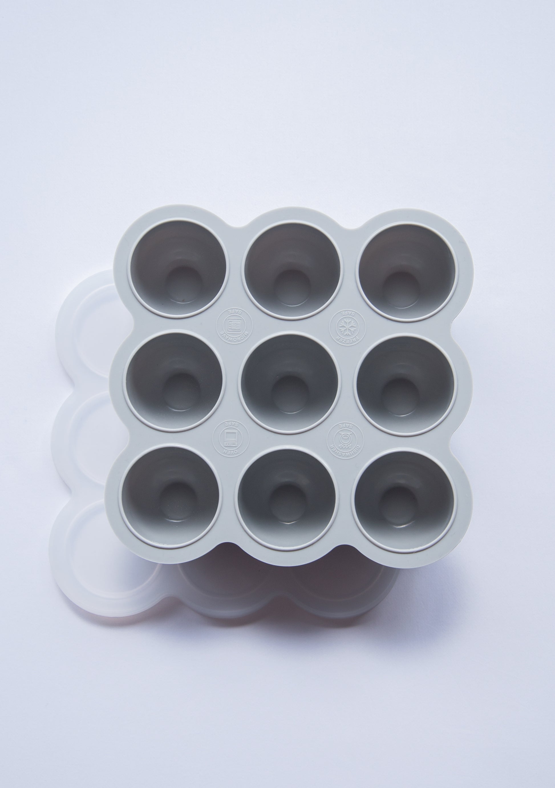 Grey 9 pod food grade silicone storage tray with clear lid