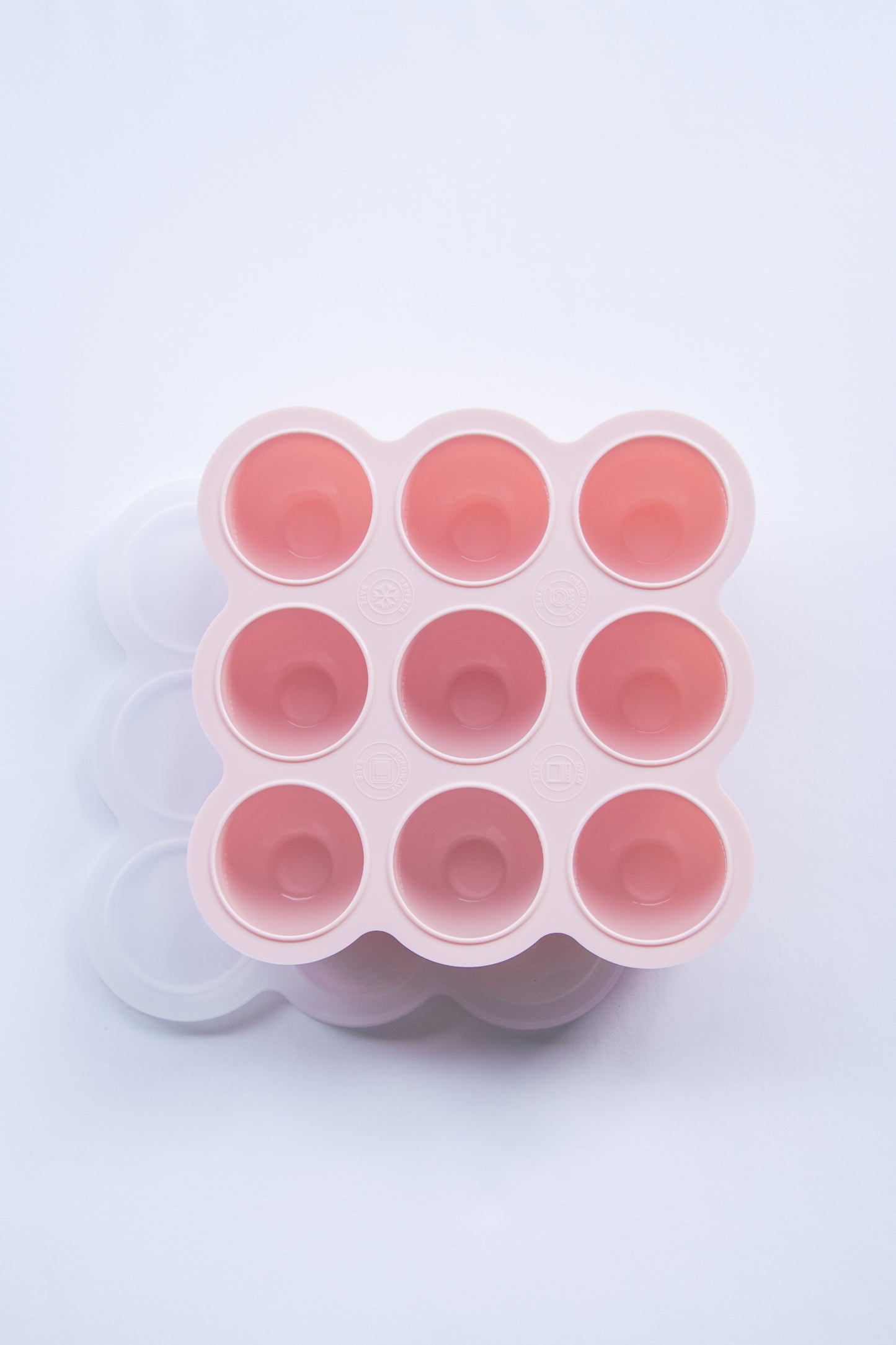 Pink 9 pod food grade silicone freezer trays with clear lid