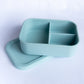 Light blue food grade silicone bento lunch box with three compartments 